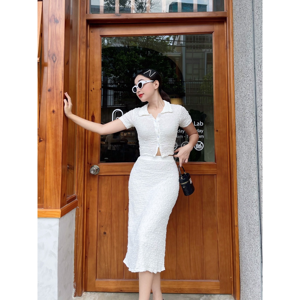 Set áo váy Bleona cổ sơ mi duyên dáng thanh lịch DS97