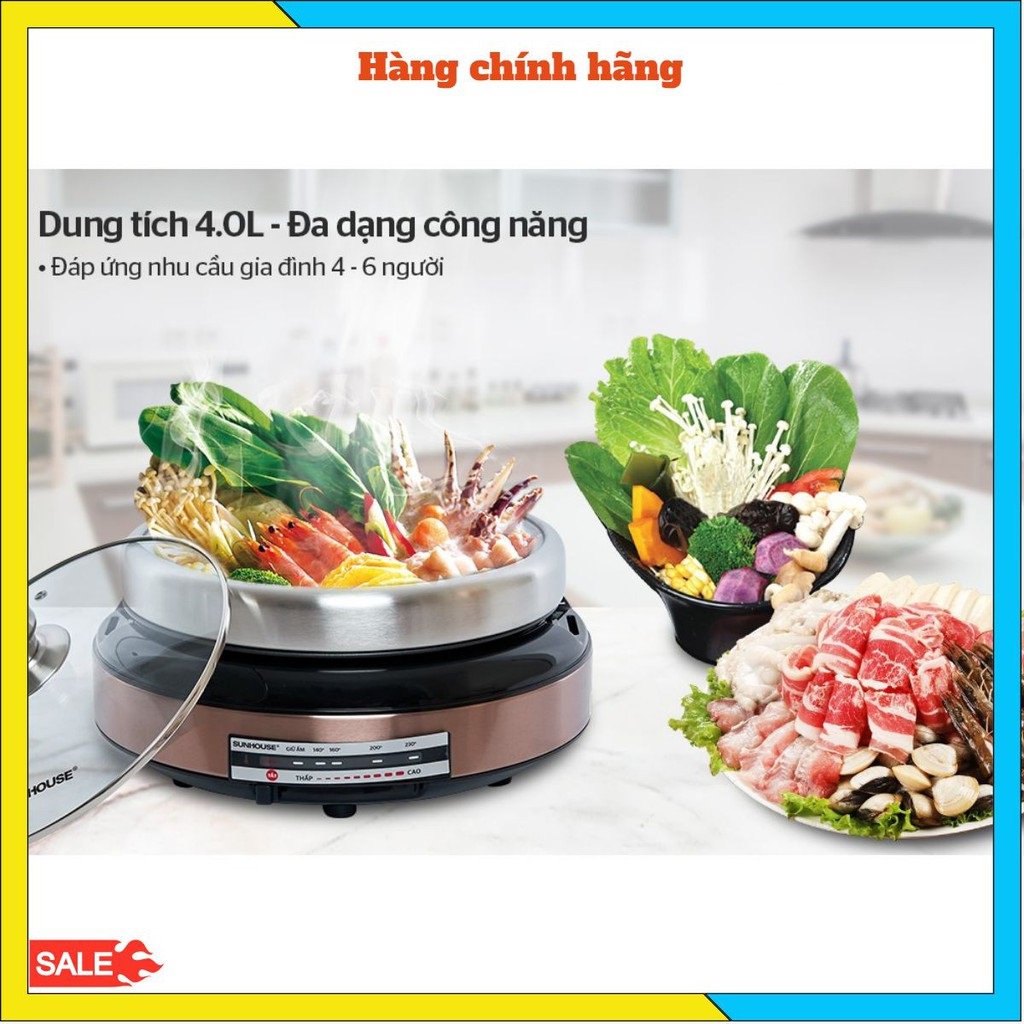 NỒI LẨU ĐIỆN SUNHOUSE SHD4526 ĐA CHỨC NĂNG - CÔNG SUẤT 1300W- 4 LÍT - BẢO HÀNH CHÍNH HÃNG 12 THÁNG.