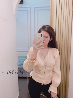 Áo dọc khuy lụa silk bóng hàng đẹp Hanna