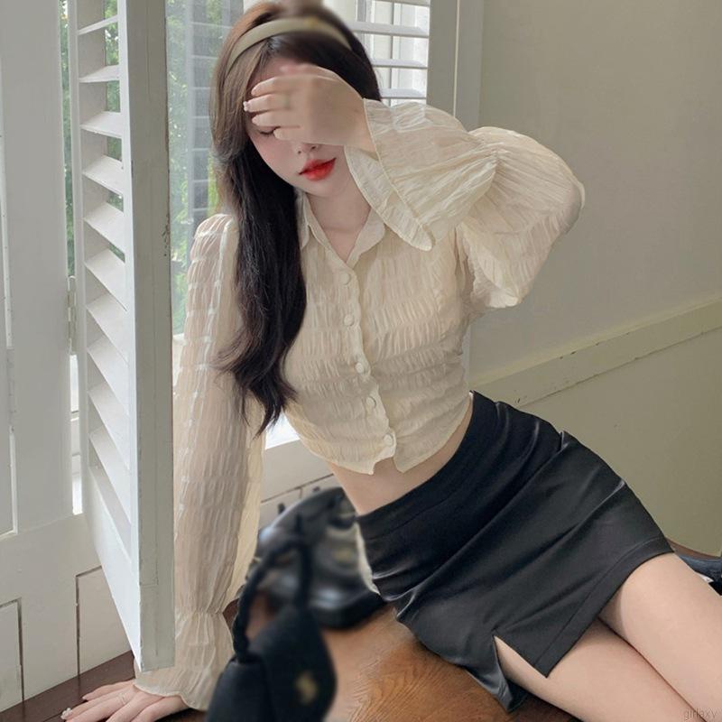 Áo sơ mi tay dài phối nơ hở lưng phong cách Hàn Quốc cho nữ