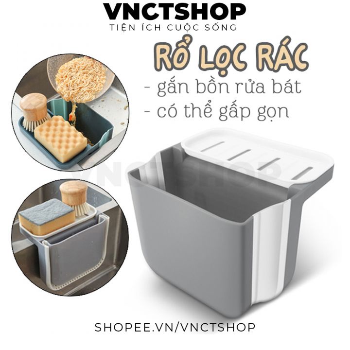 Rổ lọc rác bồn rửa bát, giỏ đựng rác bồn rửa chén gấp gọn khay lọc đồ ăn thức ăn thừa bằng nhựa