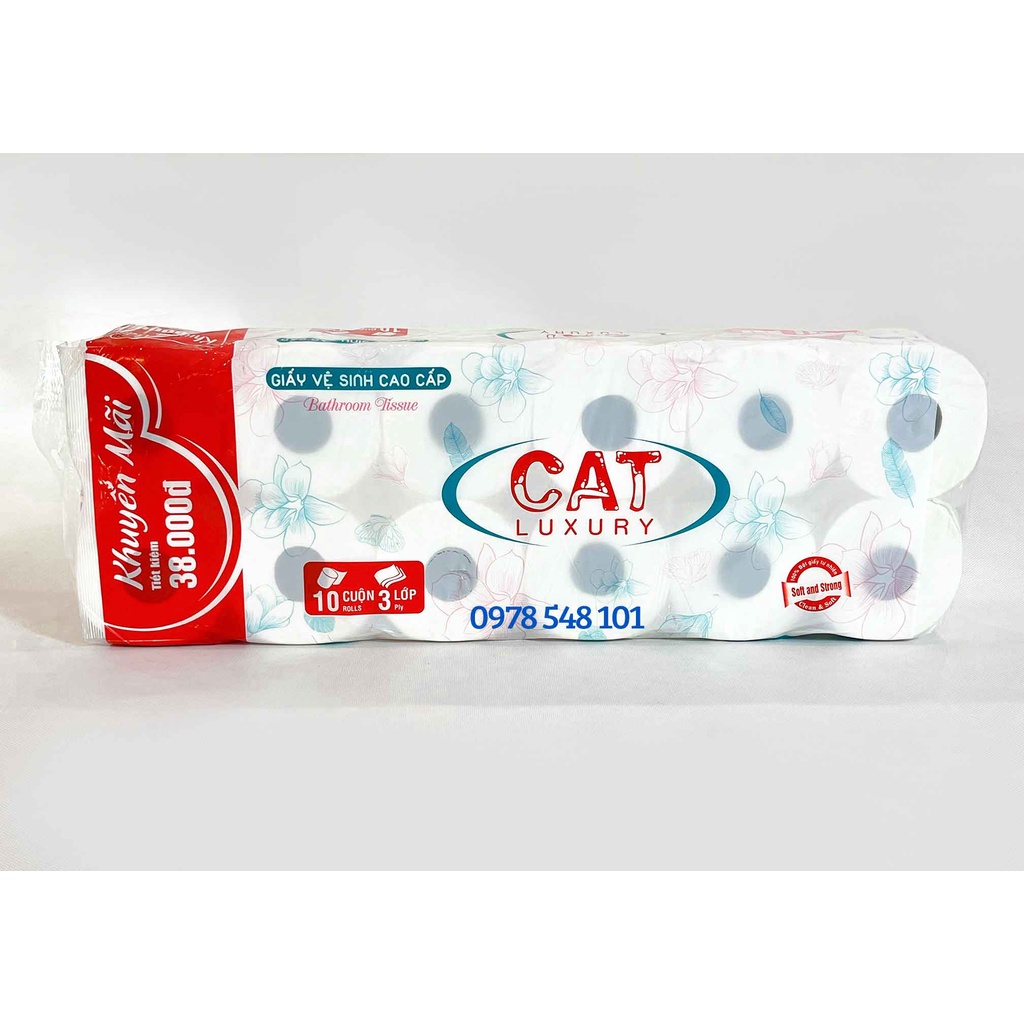Giấy vệ sinh CAT Luxury 12 cuộn 3 lớp có lõi Hàng CAO CẤP