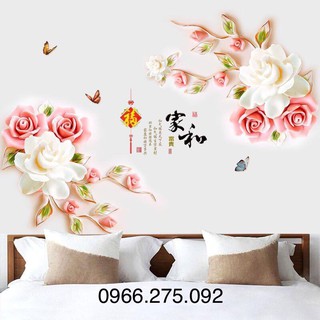 Decal dán tường 3D SIÊU HOT HOA HỒNG