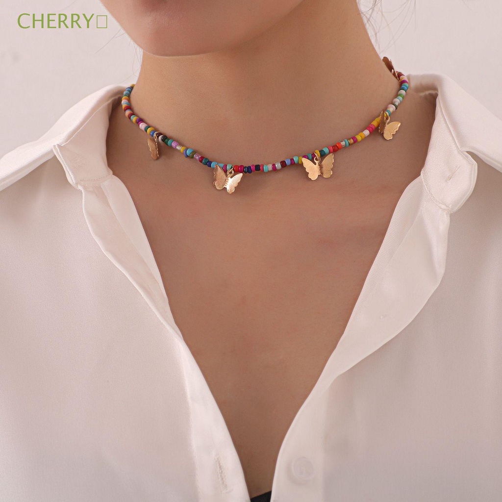 Vòng cổ choker đính hạt mặt bướm phong cách Bohemian thời trang mùa hè cho nữ