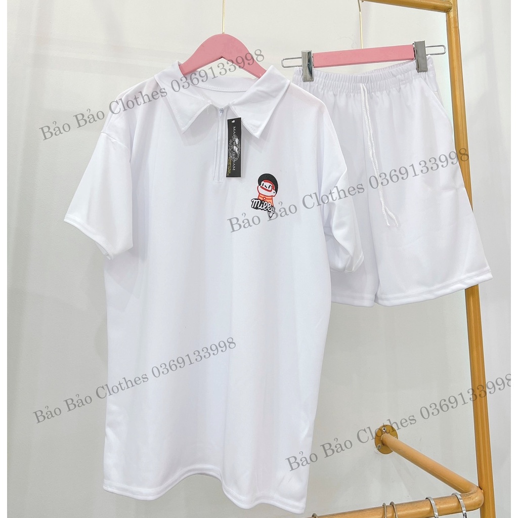 Bộ Đùi Nam Nữ Form Polo Khóa Cổ Cô Gái Hàn Quốc- Bộ Đùi Tay Lỡ  Dày Mịn Thoáng Mát Thiết Kế  Kiểu Dáng Năng Động