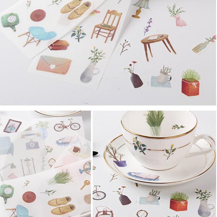 Set 6 tấm sticker giấy washi 16 x 8 cuộc sống hàng ngày