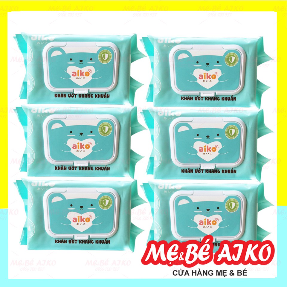 Bộ 6 Gói Khăn Ướt Aiko Kháng Khuẩn 100 tờ/Túi