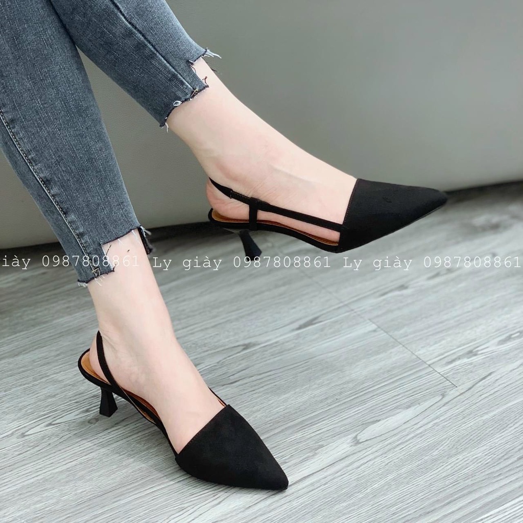 (S129) Sandal nữ bít mũi nhọn da lộn 7 phân (Mã TH122 - VNXK)