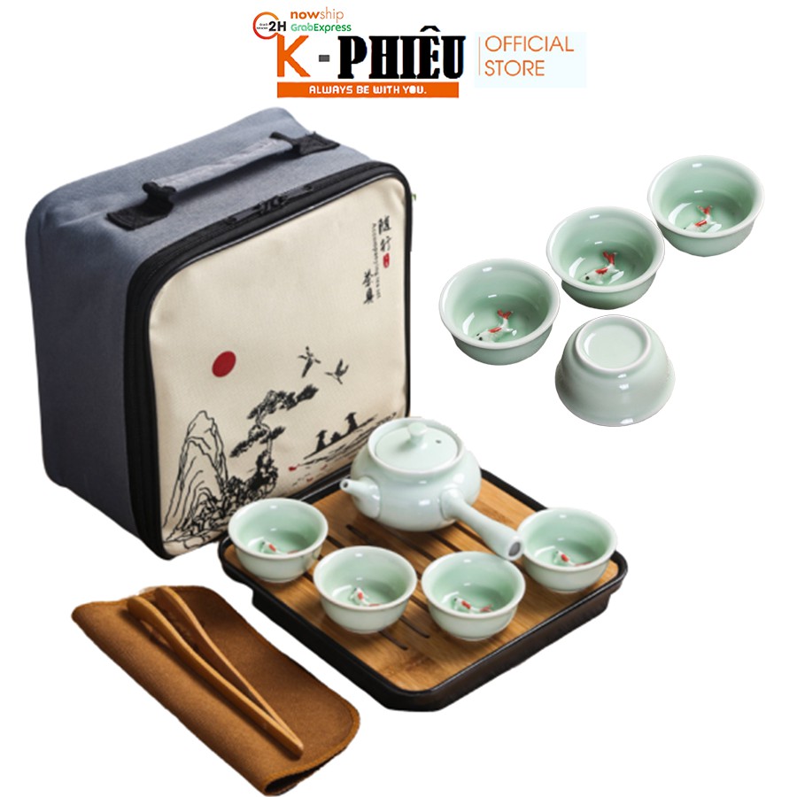 [ CÓ SẴN] Bộ Bình Trà Khánh Tân Cá Koi Phong Cách Nhật Bản -Tặng túi và khay trà IME-553979