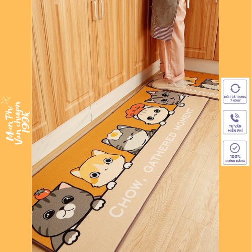 Bộ 2 Thảm Bếp Hàng Loại 1 Dày Và Mịn Thấm Hút Tốt, Mặt Đáy Chống trơn, Mặt Thảm Bali 88201