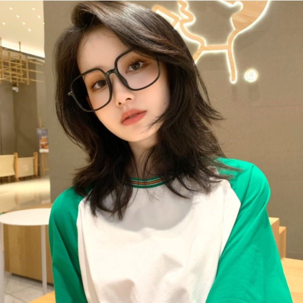 Mắt Kính Tròn Màu Đen Trong Suốt Chống Bức Xạ Phong Cách Hàn Quốc Dành Cho Nữ Sinh