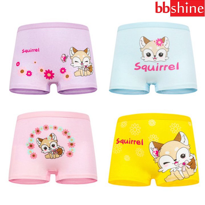 Set 4 quần chip đùi cho bé gái 2-12 tuổi chất cotton mềm mại co giãn tốt họa tiết theo chủ đề đủ màu sắc BBShine - C015