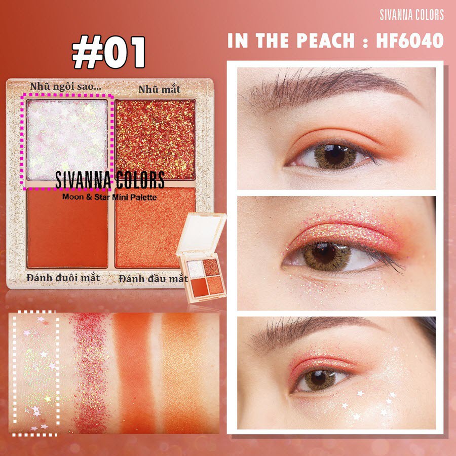 |An Toàn| Mắt Nhũ Kim Tuyến Sivanna Colors Moon Star Mini Palette HF6040 Màu #01