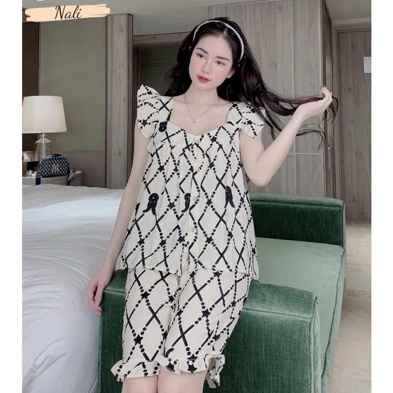 BỘ PIJAMA Nữ 2 dây cánh tiên điệu đà, Bộ ngủ ngố chất liệu lụa mango họa tiết hoạt hình DN04_03