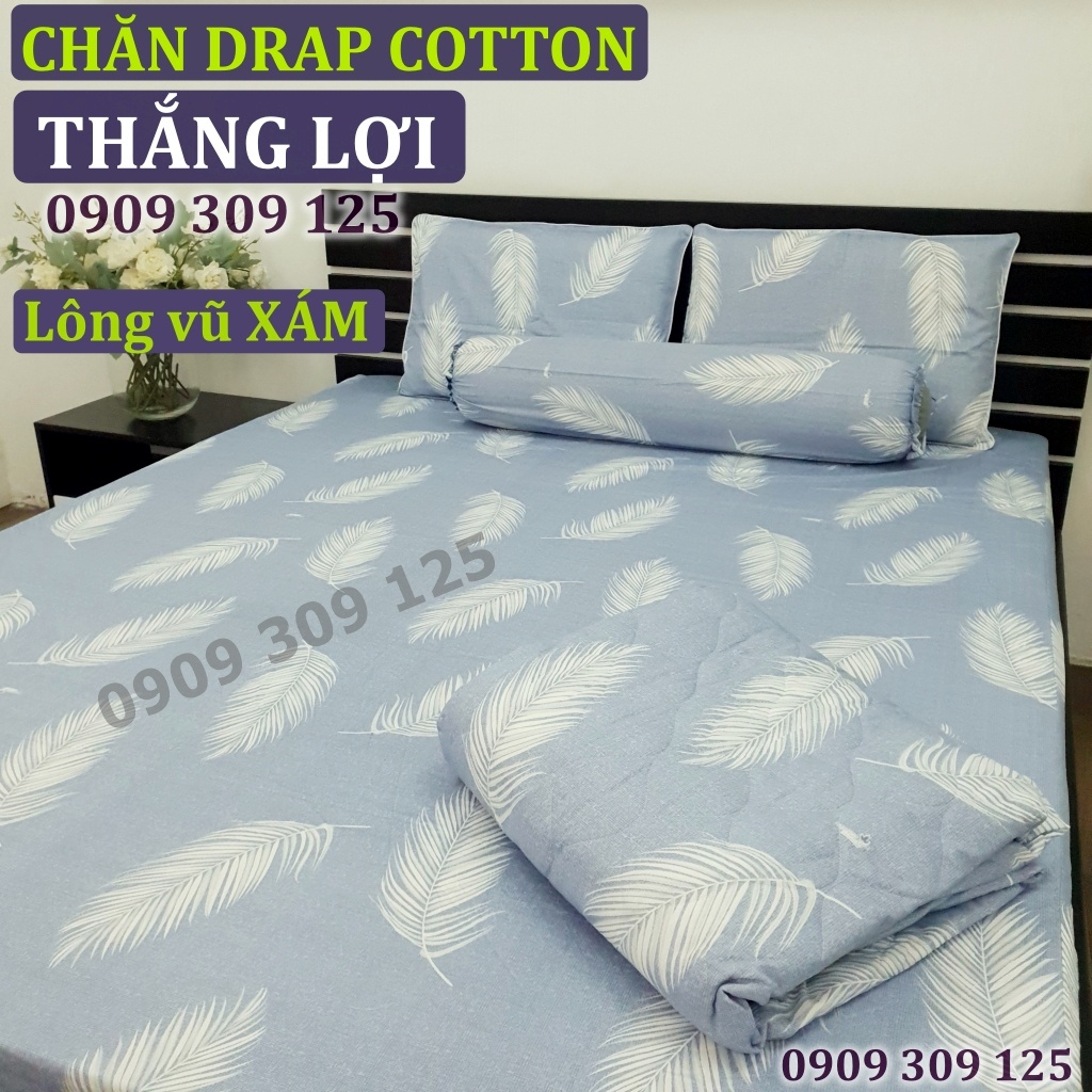 (RẺ VÔ ĐỊCH) bộ drap cotton Thắng Lợi, ga giường (ảnh thật) LÔNG VŨ XÁM