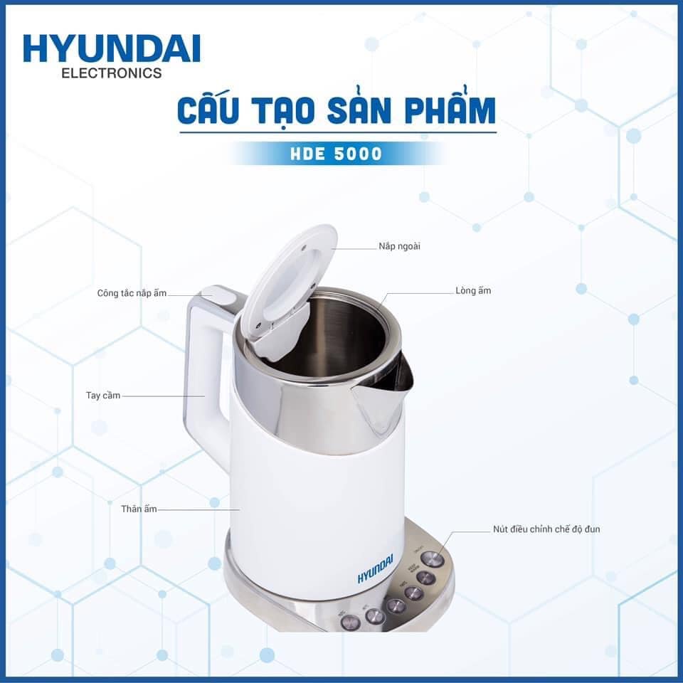 Ấm đun nước siêu tốc Hyundai HDE 5000 (1.7 lít) - Hàng chính hãng -1800W, BẢO HÀNH 12 THÁNG