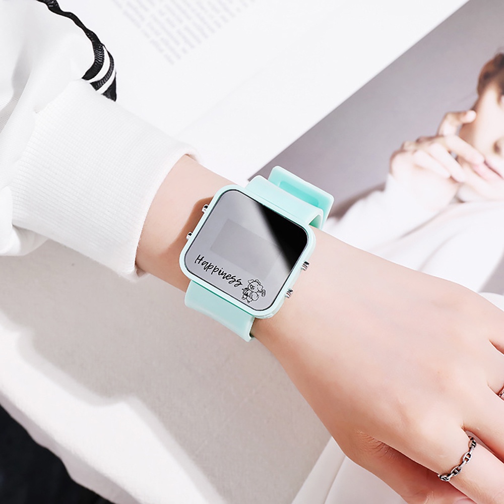 Đồng Hồ Điện Tử Mặt Vuông Kiểu Hàn Quốc Dễ Thương Cho Bé