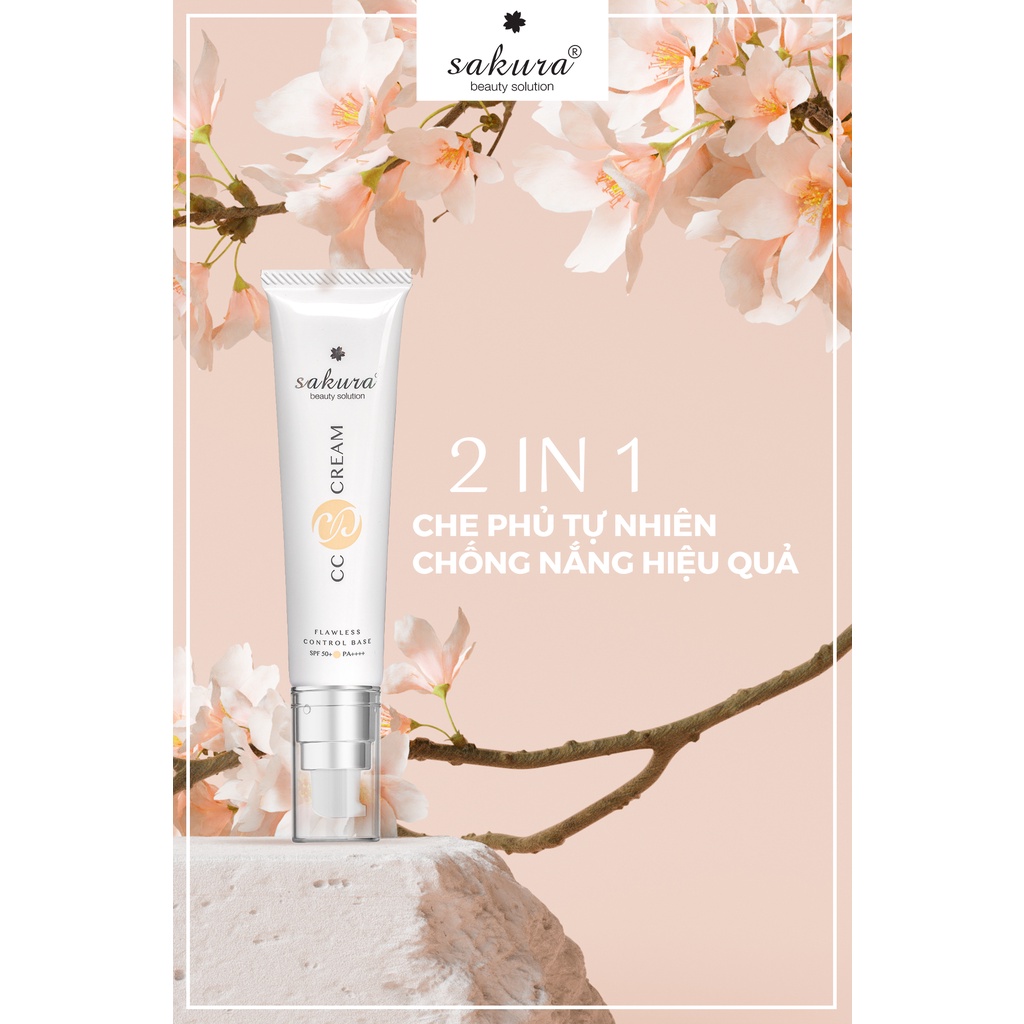 Kem trang điểm chống nắng Sakura Cc Cream Flawless Control Base sáng đều màu da 40ml