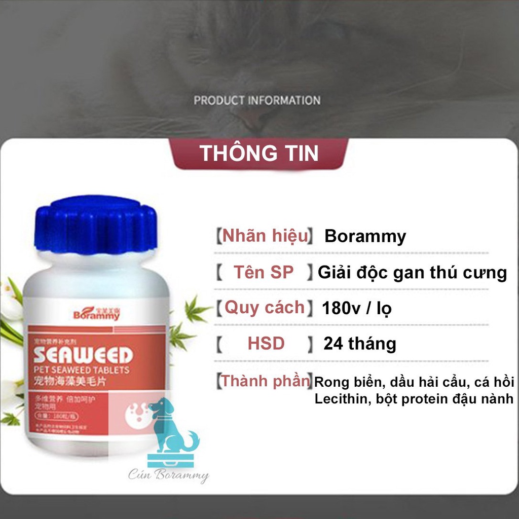 Giải độc gan, thận, bổ máu đẹp lông cho chó mèo Borammy 180v