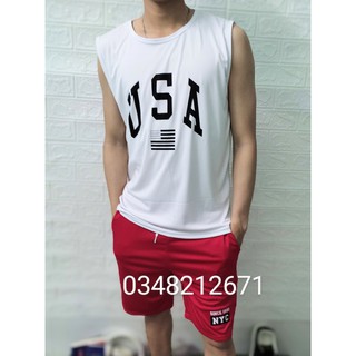 [Ảnh thật, video thật] Bộ quần áo thể thao nam nữ unisex chất liệu thun lạnh mềm mịn thoáng mát in USA-xuongmayphucthien