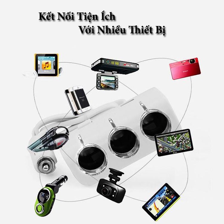 Bộ Tẩu Chia Sạc Oto - Chia 3 Cổng Tẩu Và 2 Cổng USB,Ver1