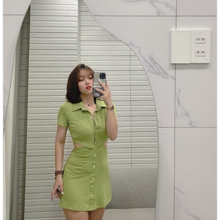 ĐẦM XANH KHOÉT EO CỔ POLO