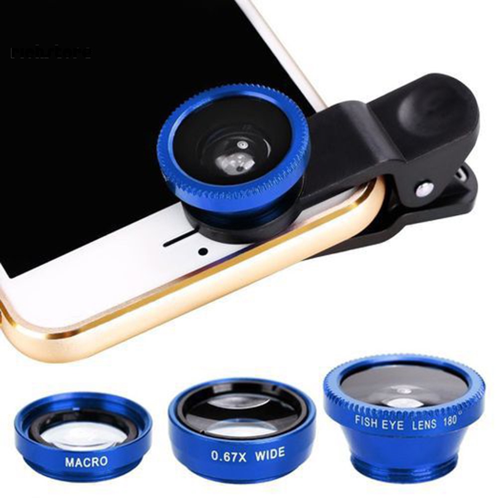 <richstore> 3 in 1 Mobile Phone Camera Fish Eye Macro Super Wide Angle Lens Kit with Clip