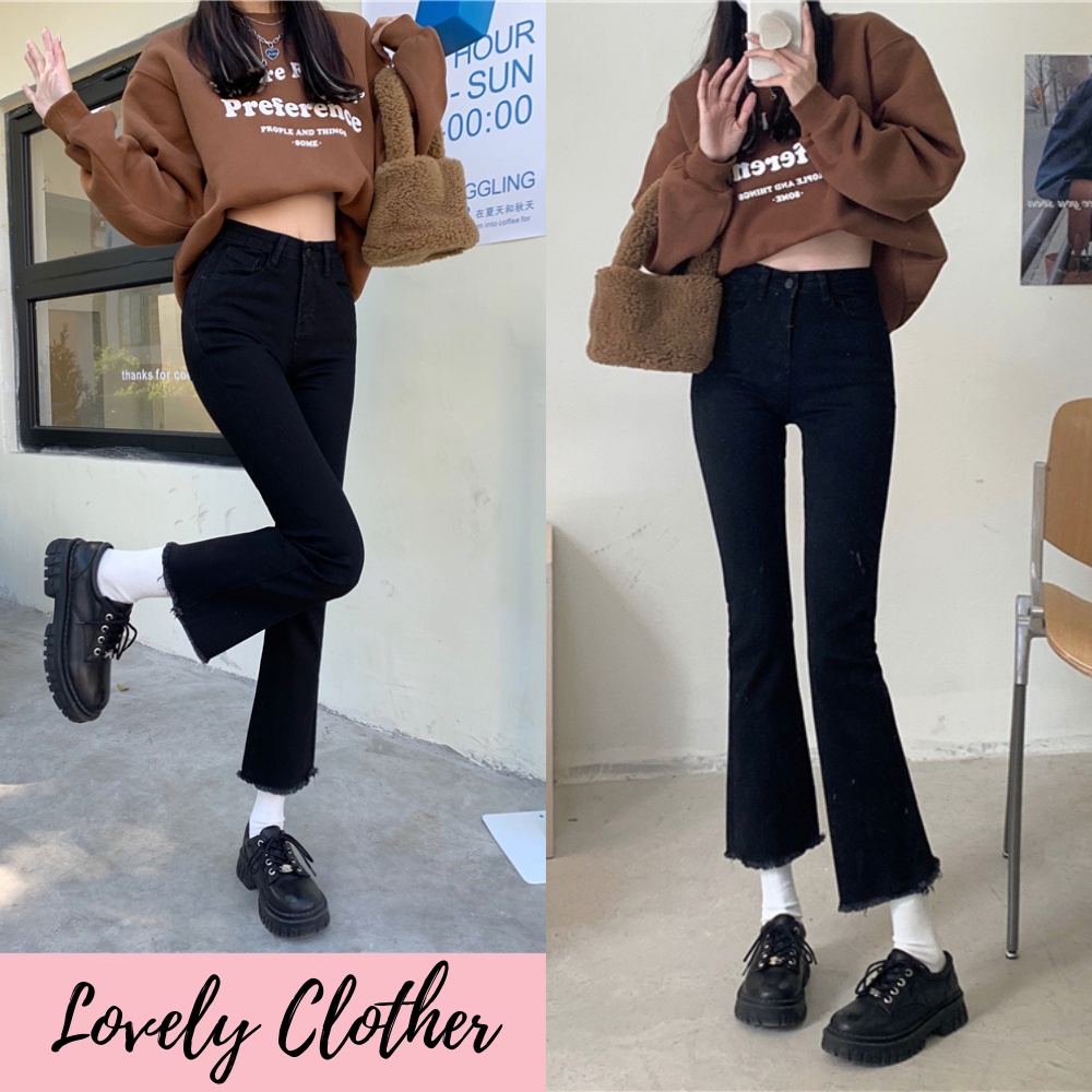 [HCM] Quần jeans nữ, quần ống loe jeans co dãn nhẹ cao cấp màu đen size S M L SKUQ-11