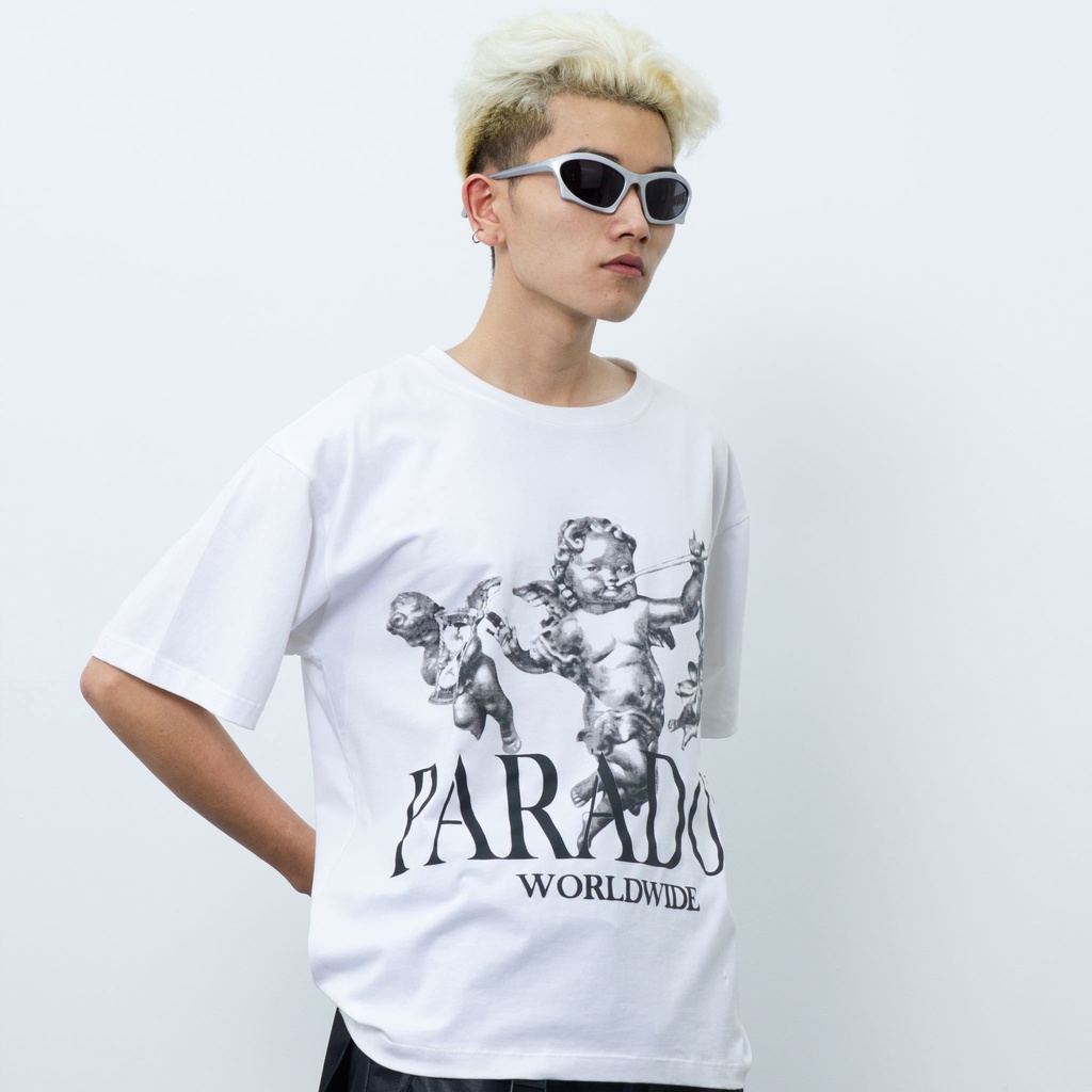 [Mã MABRS946 giảm 10% đơn 99k] Áo thun form rộng Paradox tay lỡ - Unisex - In hình - TROOP - Đen, Trắng