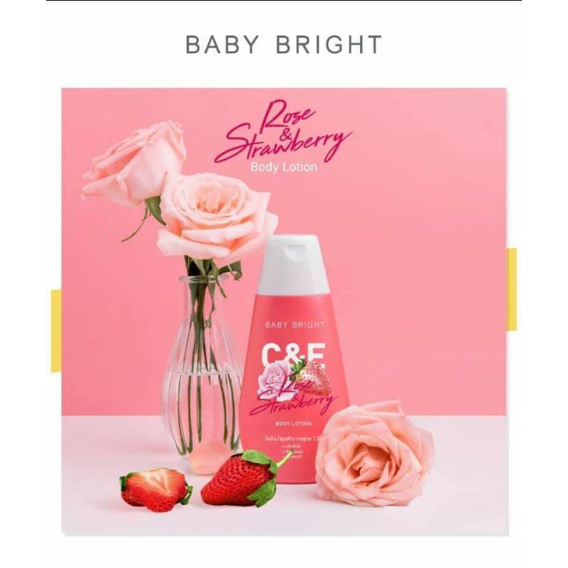 Dưỡng thể tinh chất sữa, hoa hồng và dâu Baby Bright C&E Rose & Strawberry