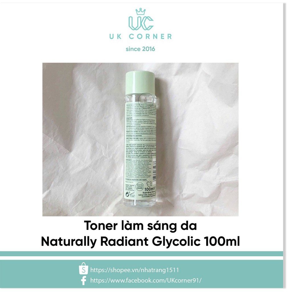 [Mã chiết khấu giảm giá khách sỉ mỹ phẩm chính hãng] [Mẫu mới] Toner chứa acid Glycolic sáng da Superdrug Naturally Radi