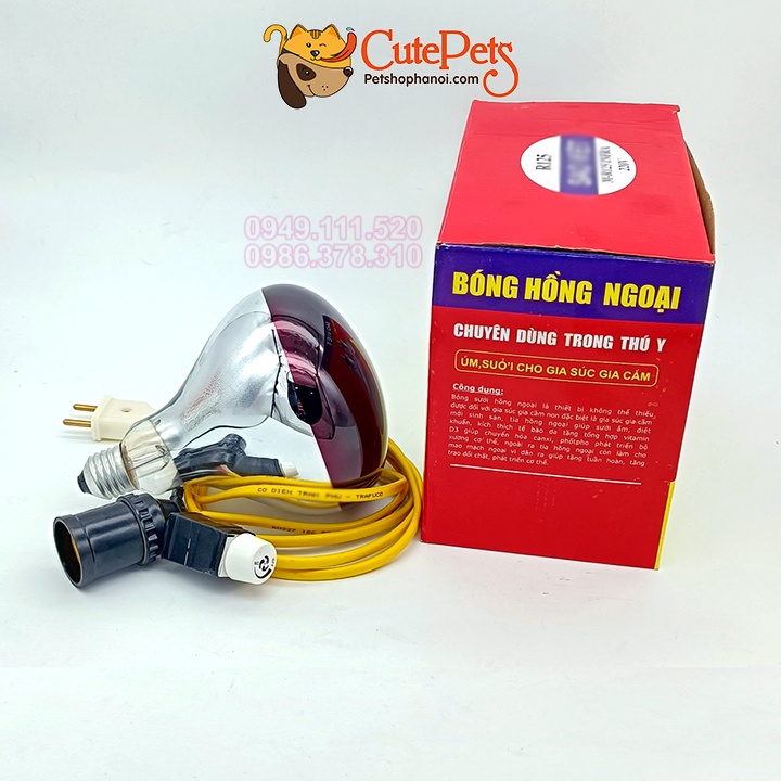 Bóng đèn sưởi hồng ngoại Có phụ kiện điều chỉnh nhiệt dành cho cho chó mèo đẻ - Đủ đồ chỉ việc dùng - CutePets