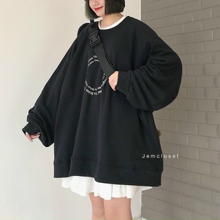 Áo Sweater Form Rộng Dài Tay In Chữ Hình Tròn 2 Màu Ulzzang ASW06
