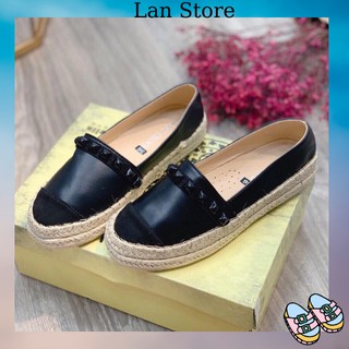 Giày lười nữ da đen đẹp cao cấp phong cách Hàn Quốc đế cói giá rẻ - GL18
