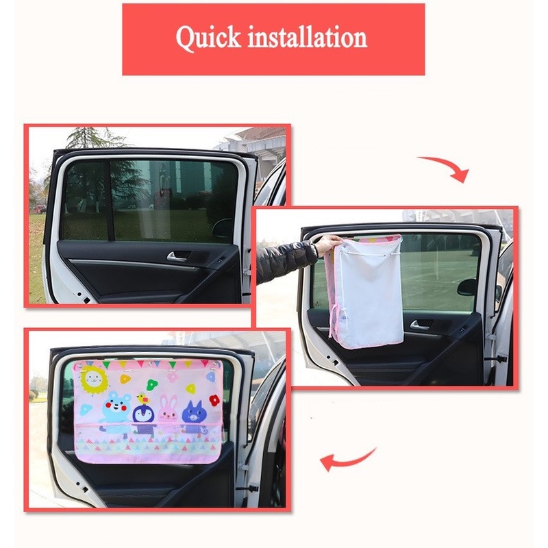 Tấm Che Nắng Gắn Cửa Sổ Xe Hơi Tùy Chỉnh Họa Tiết Hoạt Hình Dễ Thương Kèm Lưới Chống Nắng Tiện Dụng Cho Bé