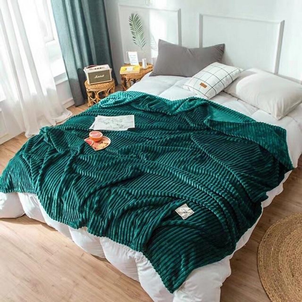 Chăn kẻ tăm nhung tuyết, lông tuyết Blanket hè thu 2 lớp dùng được 4 mùa mẫu mới 2021