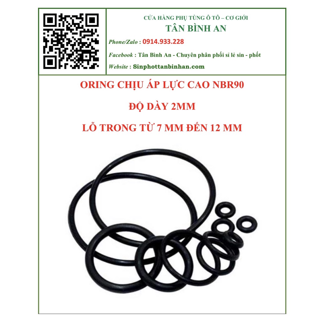 Oring N90 dày 2mm  COMBO 10 cái vòng đệm cao su chịu áp lực cao