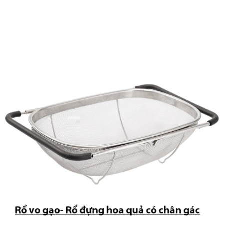 Rổ úp chén bát và giá vo gạo đặt trên bồn rửa inox sus 304