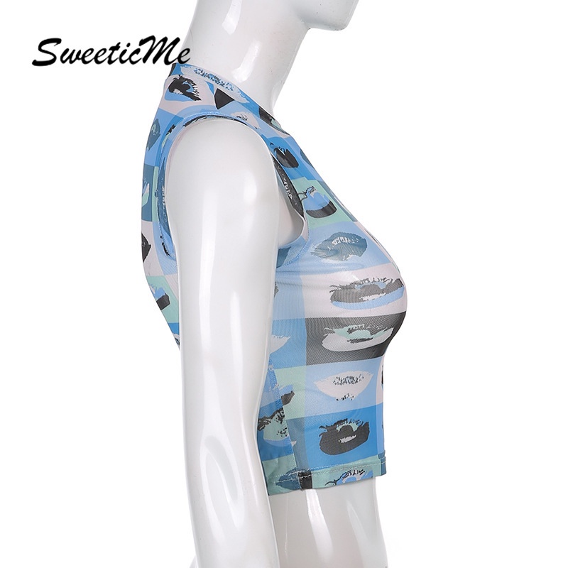 Sweeticme Áo Hai Dây Phối Lưới In Hình Đôi Môi Quyến Rũ Cho Nữ 2021 | BigBuy360 - bigbuy360.vn