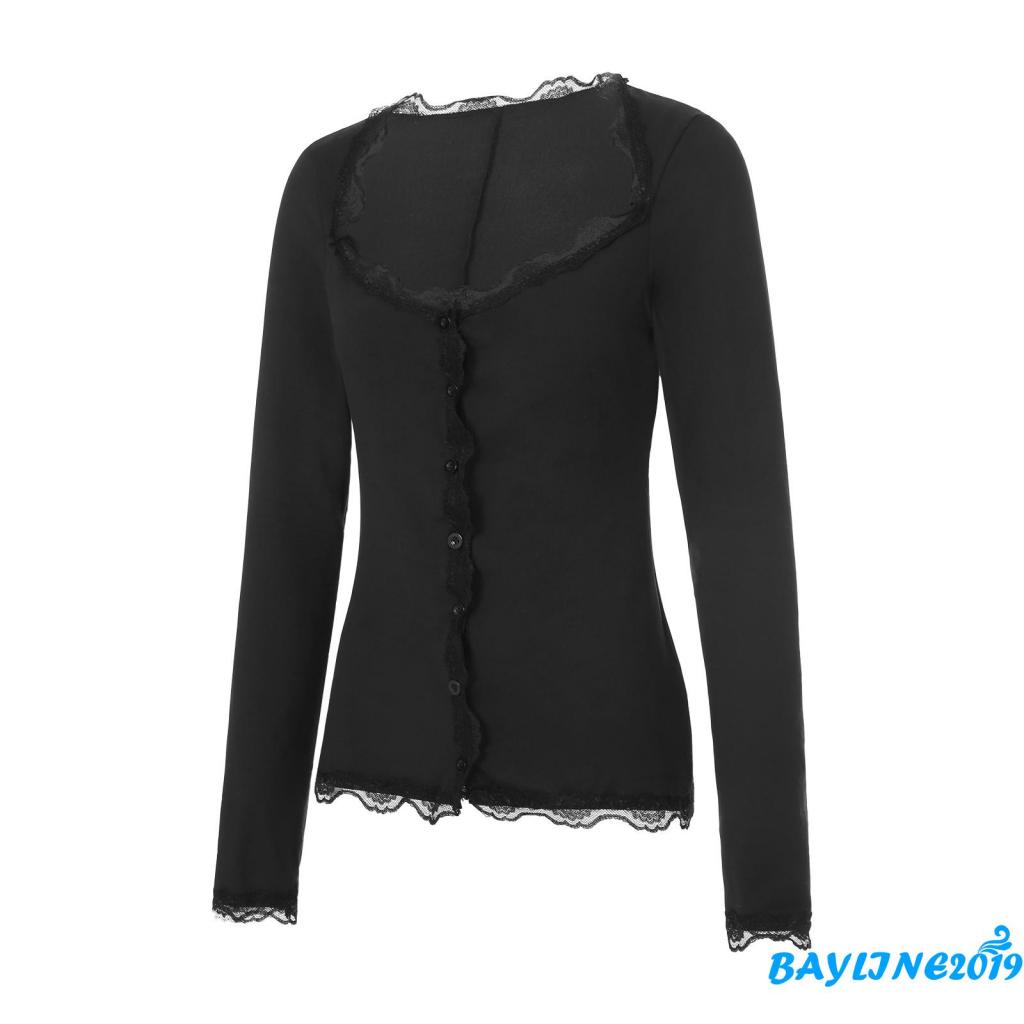 Áo Croptop Tay Dài Cổ Chữ V Màu Sắc Đơn Giản Cho Nữ