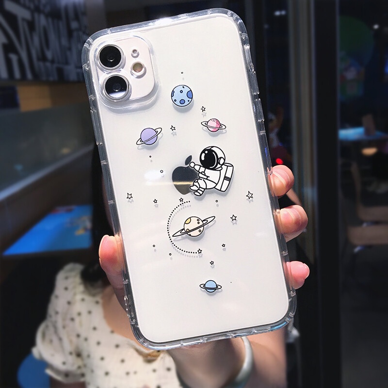 Ốp điện thoại mềm trong suốt họa tiết phi hành gia hoạt hình dễ thương cho iPhone 13