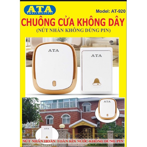 Chuông Cửa Không Dây ATA-920 Cao Cấp ( Nút Nhấn Không Dùng Pin )