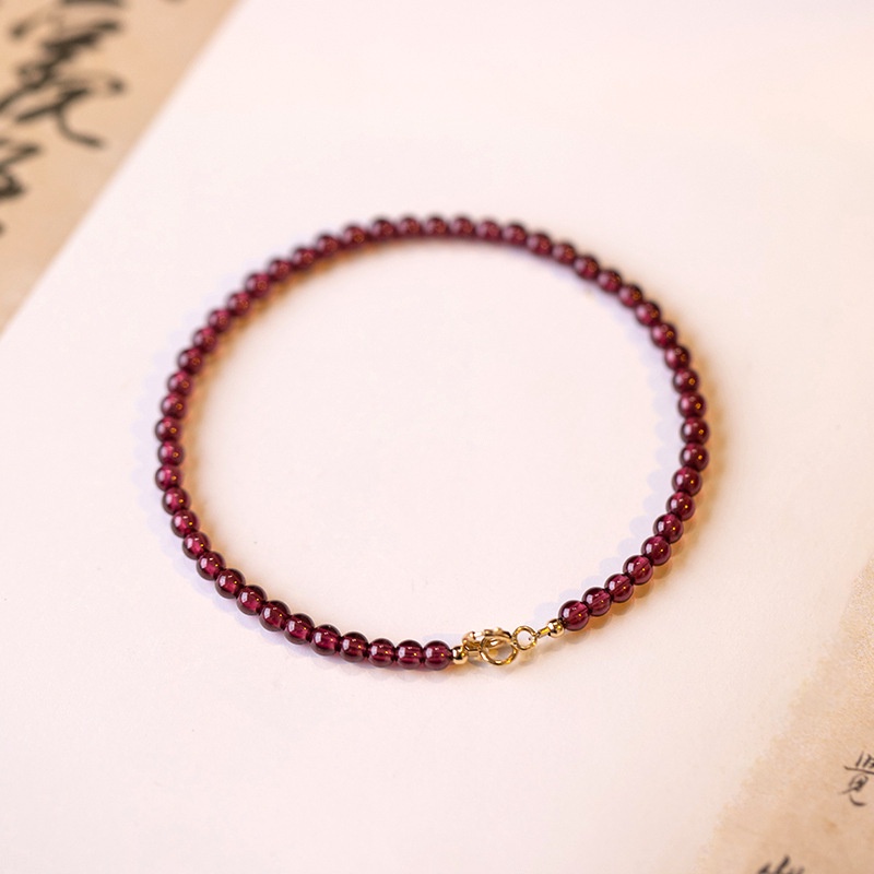 Vòng Đeo Tay May Mắn Bằng Đá Đỏ Tía Tự Nhiên Siêu Mịn 3mm 14k