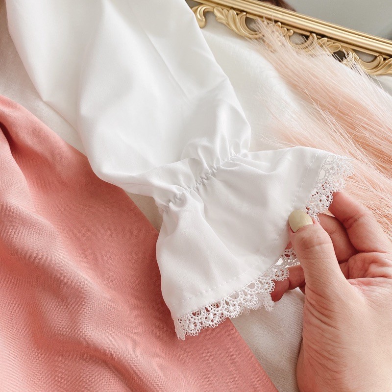 SET SƠMI CỔ SEN VIỀN REN KÈM YẾM HỒNG BABYDOLL