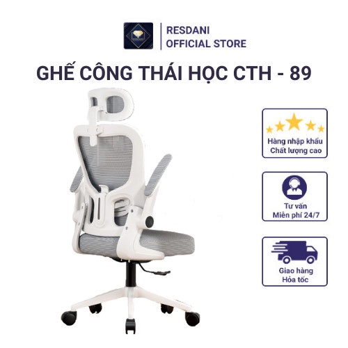 Ghế Chân Xoay Văn Phòng Resdani, Làm Việc Tay Gấp Nệm Lưới Tựa Đầu