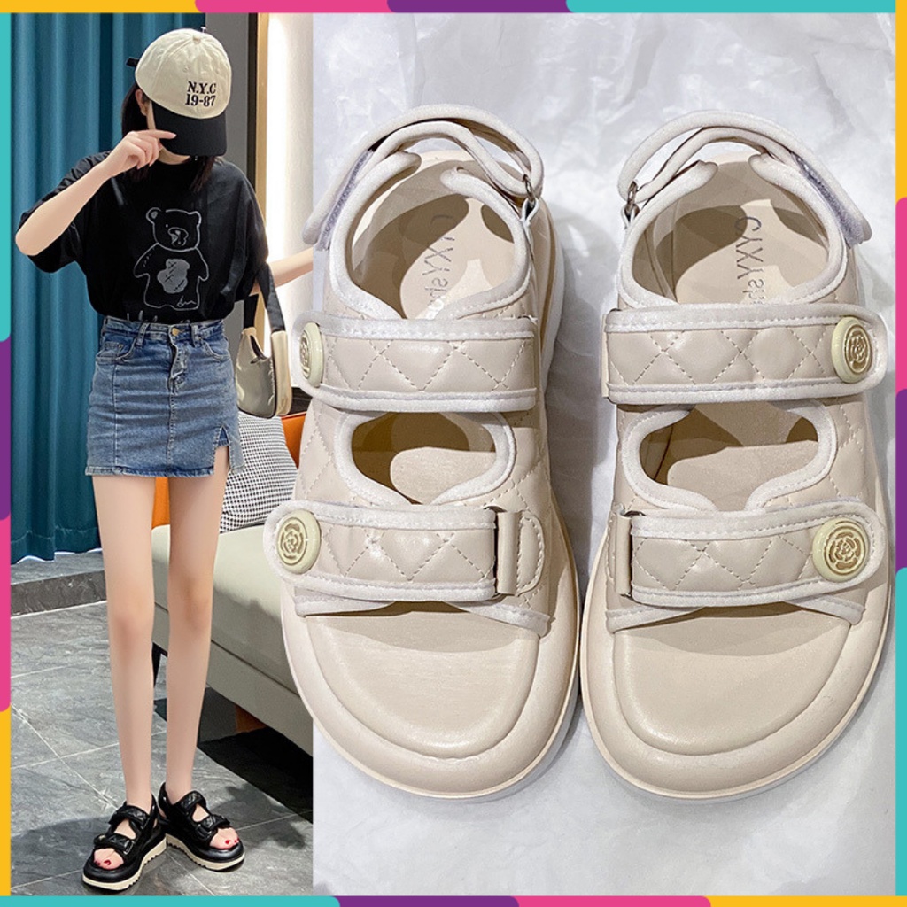 Sandal trần trám 2 quai ngang đế cao 5 phân  quai dán dành cho nữ
