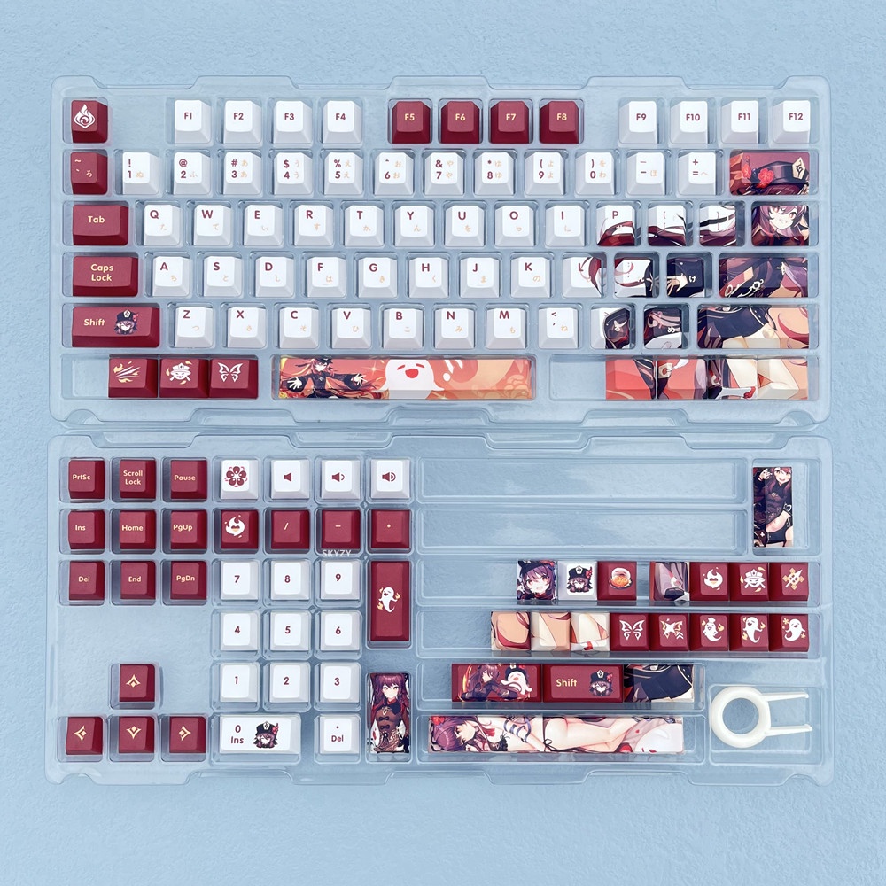 128 phím Genshin Impact Hu Tao Keycap Cherry Profile Anime PBT Dye Sub Bàn phím cơ học Keycaps