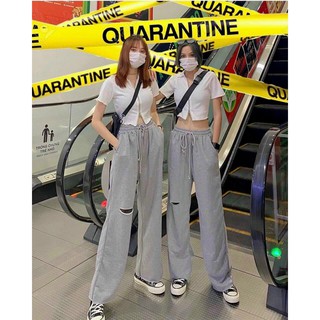 Quần suông ống rộng cạp cao 3 sọc