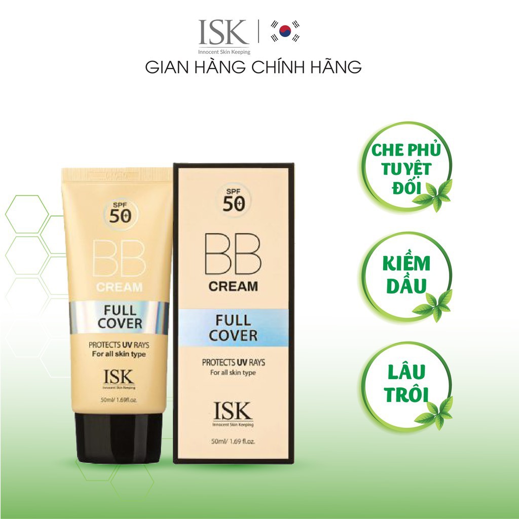 KEM NỀN TRANG ĐIỂM CHỐNG NẮNG ISK FULL COVER BB CREAM SPF 50+/PA+++ 50ml  - Hàn Quốc