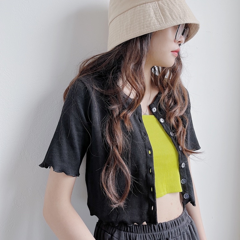 Áo CROPTOP TĂM CỘC TAY CÚC VIỀN (Ảnh thật)